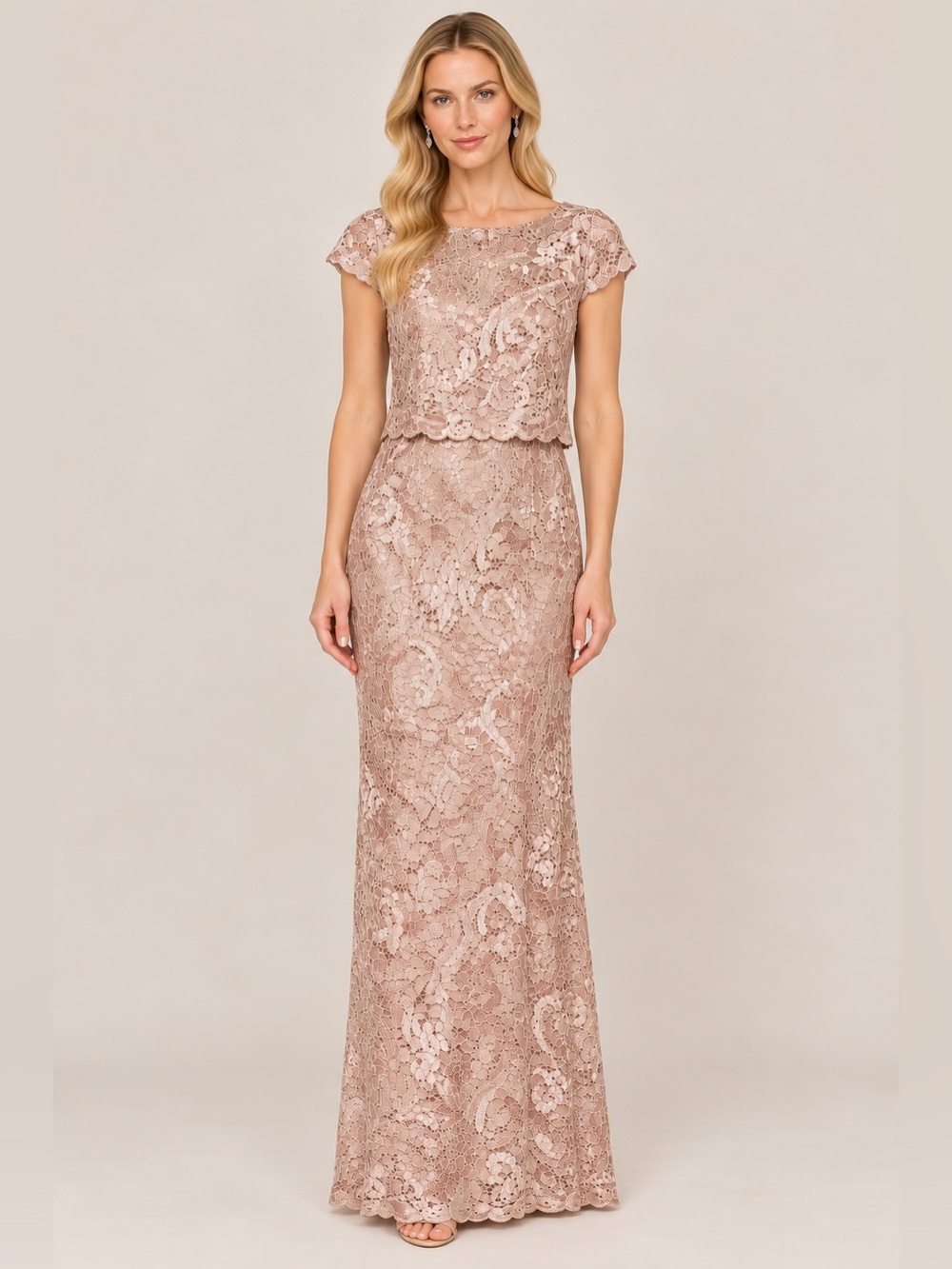 Adrianna Papell Size 4 NWT Blush Lace Overlay Formal Evening Gown Dress GALA MOB